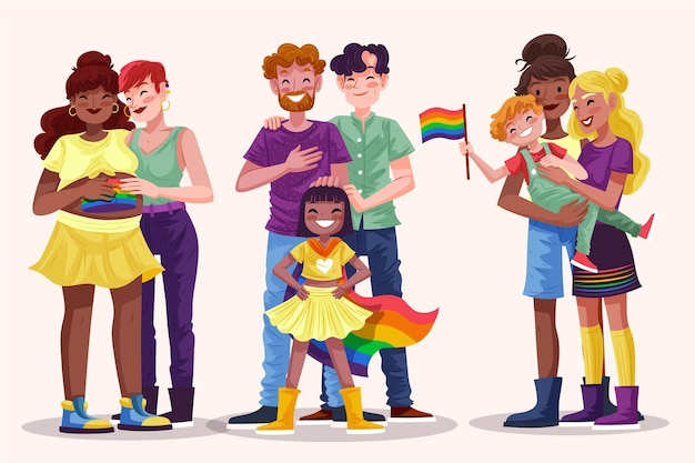 Vector hand drawn pride day family collection