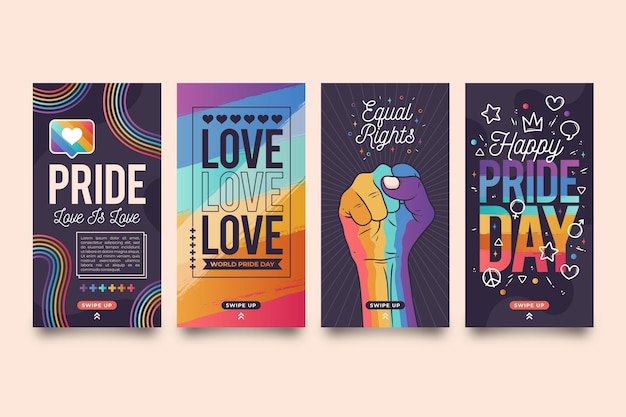 Hand drawn pride day instagram stories collection