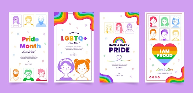 Vector hand drawn pride month instagram stories collection