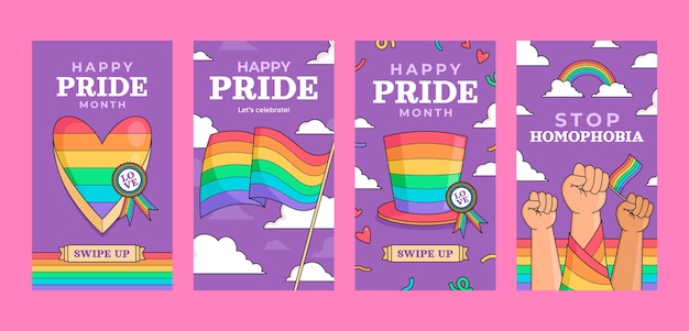 Hand drawn pride month instagram stories collection