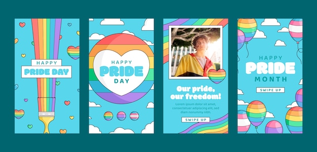 Hand drawn pride month instagram stories collection