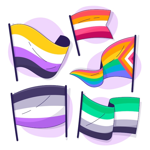 Vector hand drawn pride month lgbt flags collection