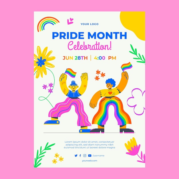 Vector hand drawn pride month poster template