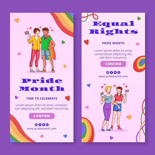 Hand drawn pride month vertical banners pack