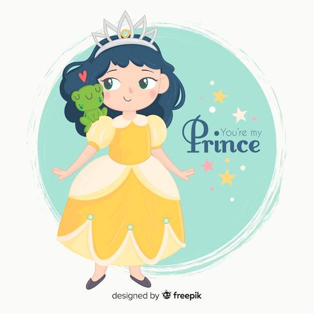 Principessa disegnata a mano con abito giallo