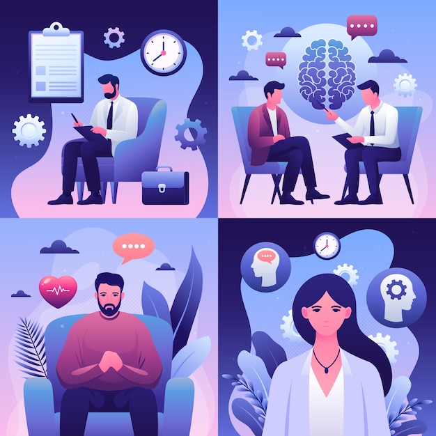 Vector hand drawn psychology concept compositions set