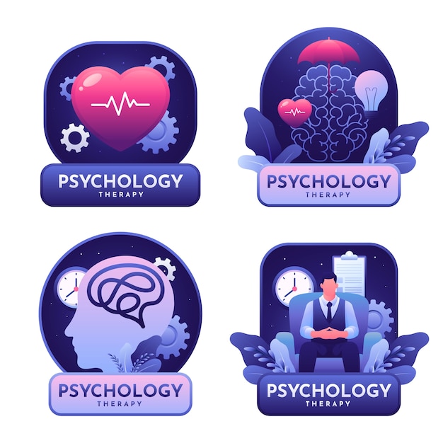 Vector hand drawn psychology concept emblem set