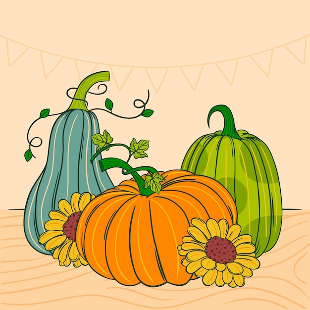 Vector hand drawn pumpkin drawing element