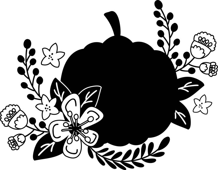 Vector hand drawn pumpkin and flowers illustration