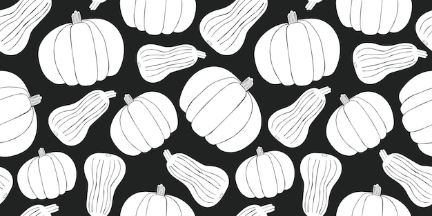 Hand drawn pumpkin seamless pattern. Organic cartoon fresh vegetable illustration. 