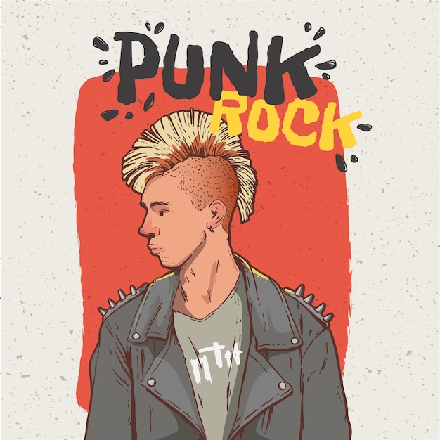 Vettore illustrazione punk rock disegnata a mano