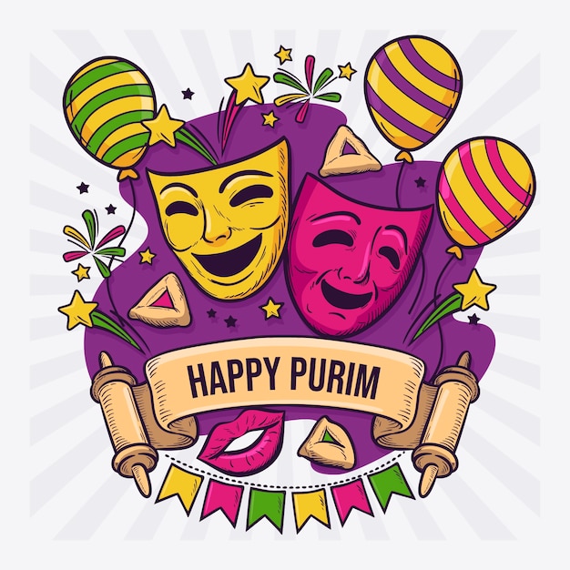 Vettore illustrazione di purim disegnata a mano