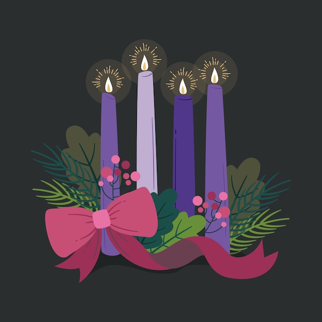 Vector hand drawn purple advent candles illustration