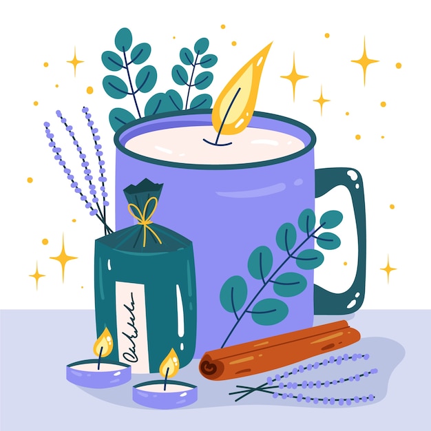 Vector hand drawn purple advent candles illustration