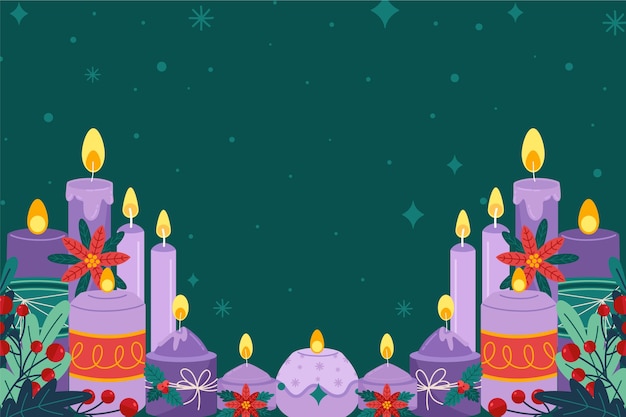 Vector hand drawn purple candles advent background