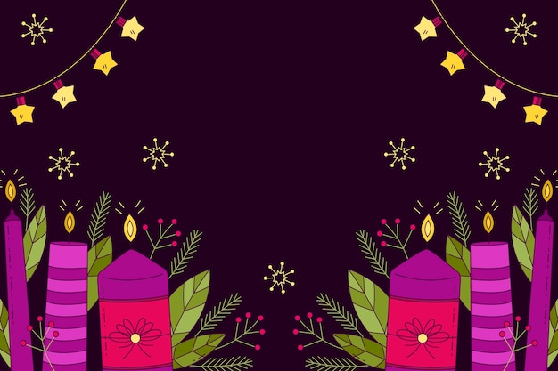 Vector hand drawn purple candles background