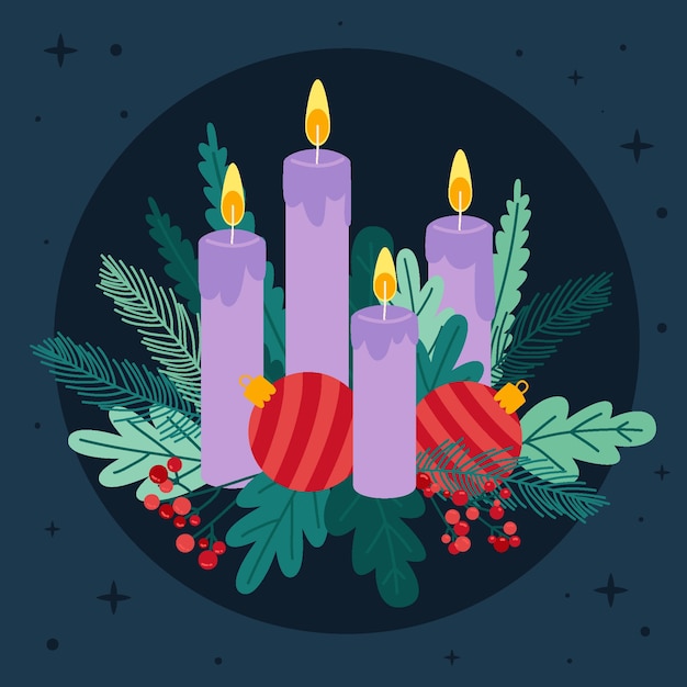 Vector hand drawn purple candles illustration