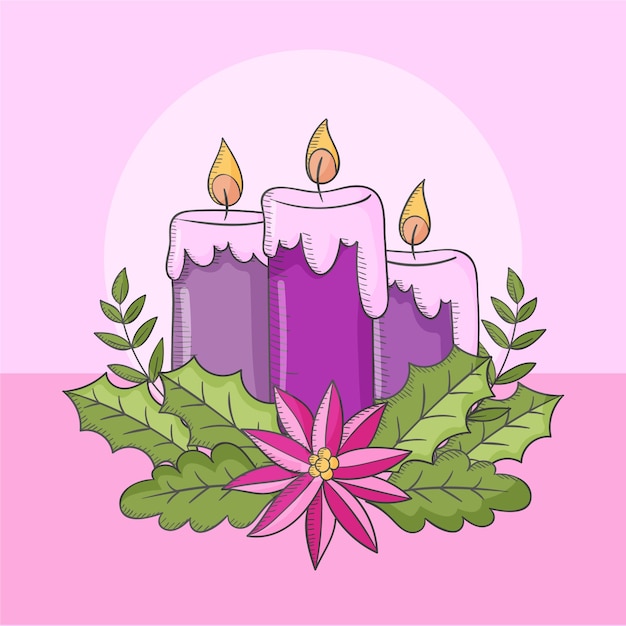 Vector hand drawn purple candles illustration