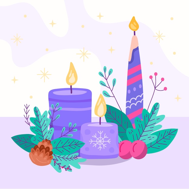 Hand drawn purple candles illustration