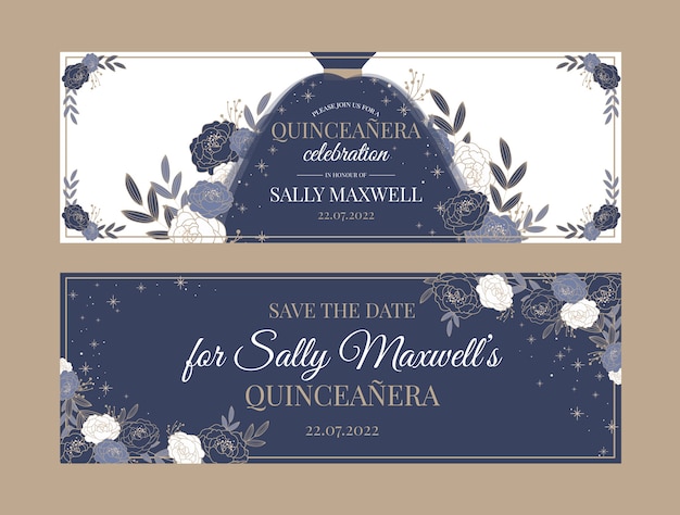 Vector hand drawn quinceanera banners horizontal