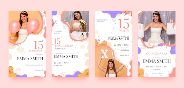 Vector hand drawn quinceanera instagram stories collection