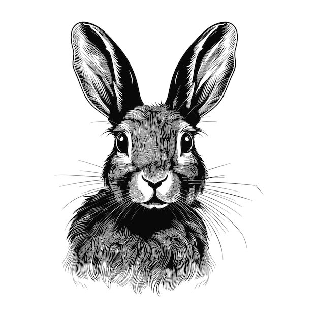 Vector hand drawn rabbit in engraving style vector illustration