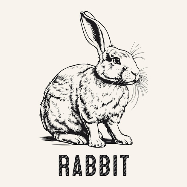 Hand Drawn Rabbit Vintage Engraved Style