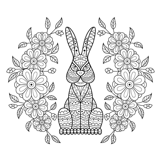 Ручной рисунок кролика в стиле zentangle