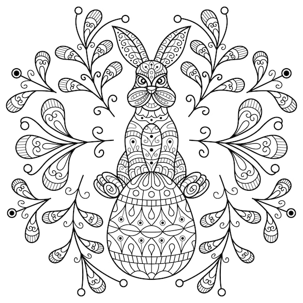 Ручной рисунок кролика в стиле zentangle