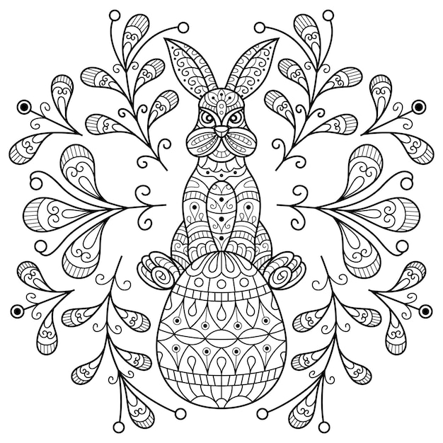 Hand drawn of rabbit in zentangle style