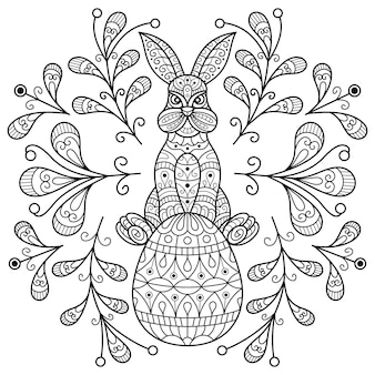 Hand drawn of rabbit in zentangle style