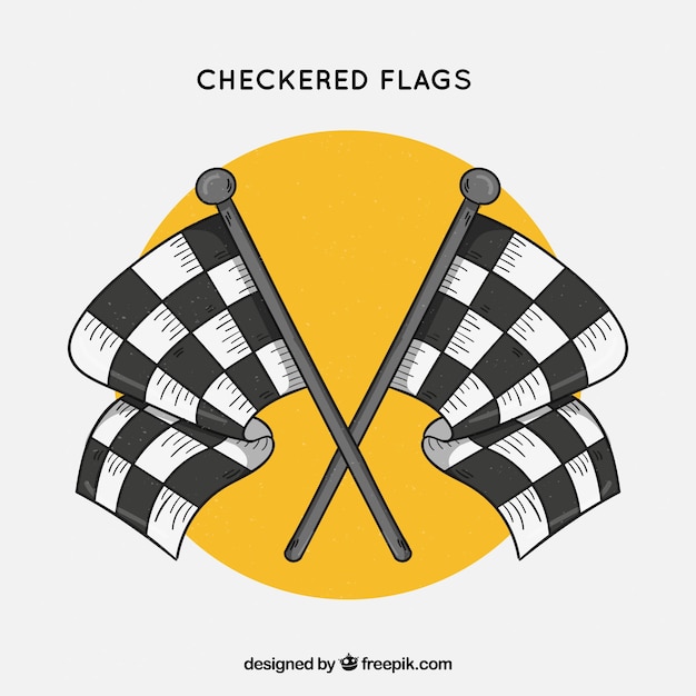 Vector hand drawn race checkered flags