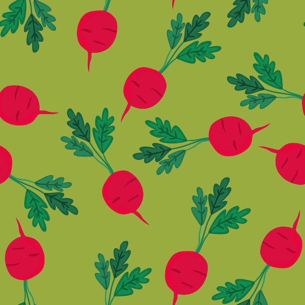 Hand drawn radish seamless pattern Radish with leaves backdrop