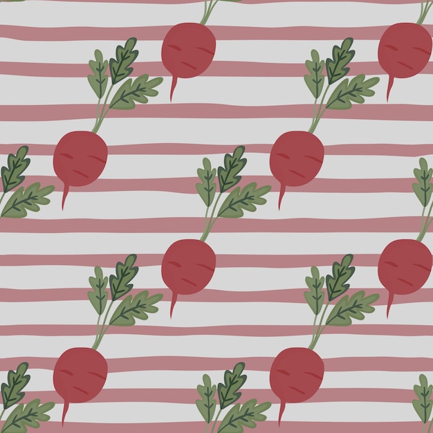 Hand drawn radish seamless pattern Radish with leaves backdrop