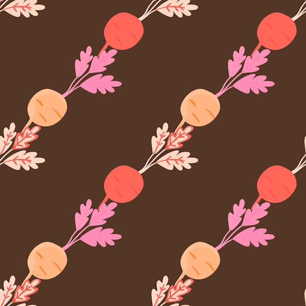 Hand drawn radish seamless pattern Radish with leaves backdrop