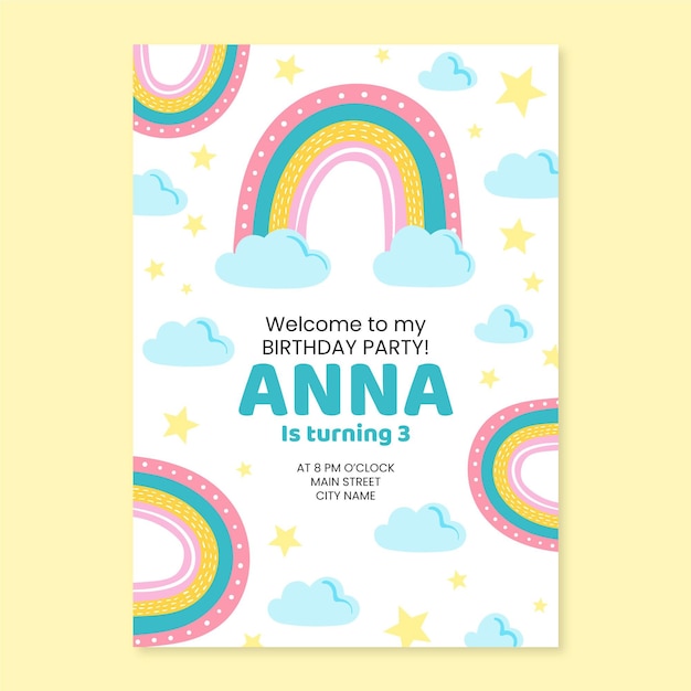 hand drawn rainbow birthday invitation