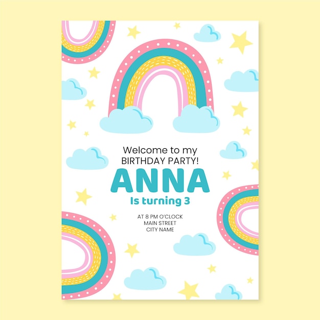 Hand drawn rainbow birthday invitation