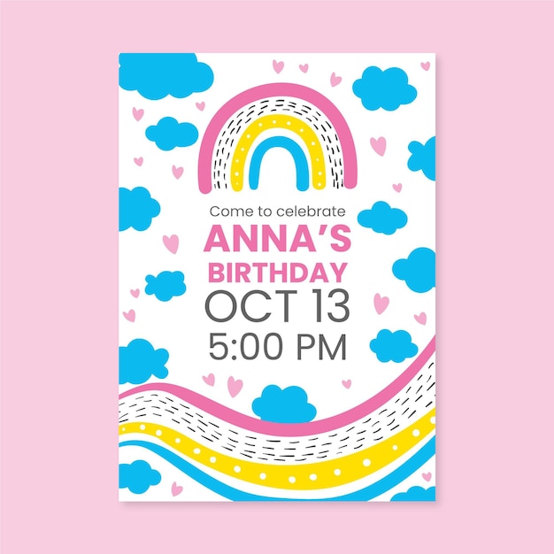 Vector hand drawn rainbow birthday invitation