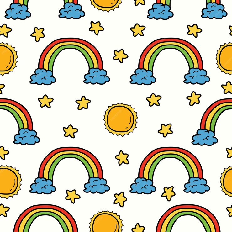 Premium Vector | Hand drawn rainbow doodle cartoon seamless pattern design