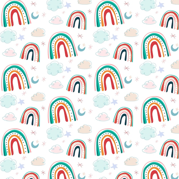 Vector hand drawn rainbow pattern design