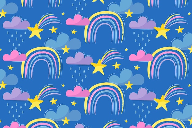 Vector hand drawn rainbow pattern design