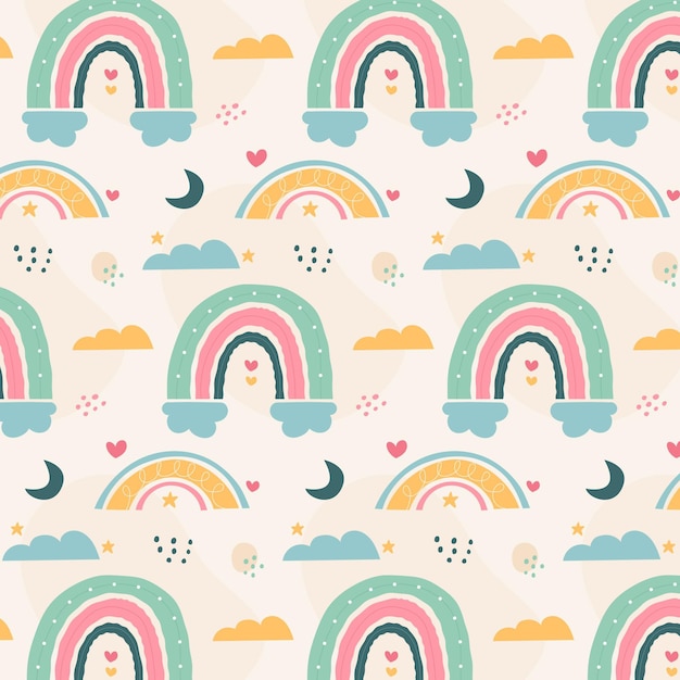 Vector hand drawn rainbow pattern design