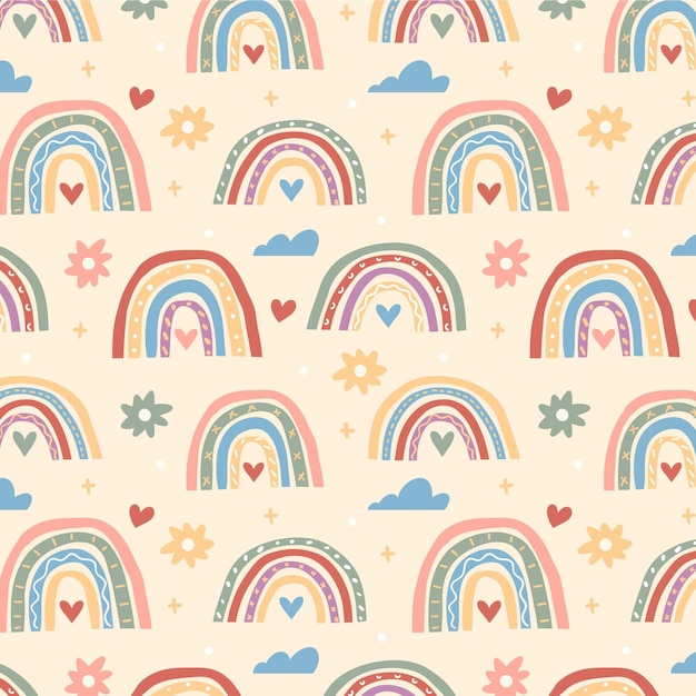 Vector hand drawn rainbow pattern design