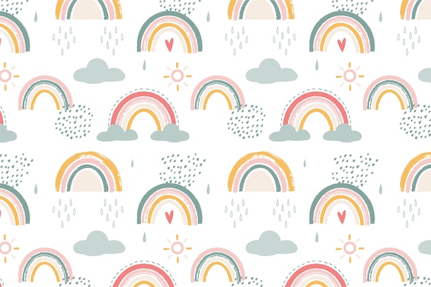 Vector hand drawn rainbow pattern design