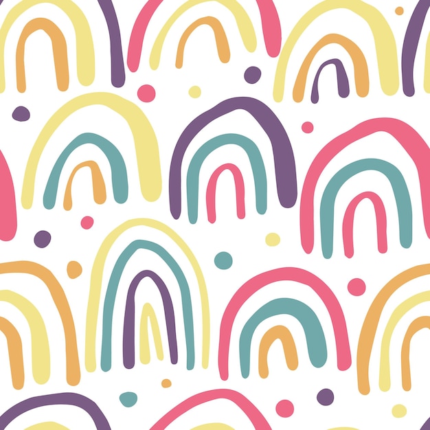 Hand drawn rainbows seamless pattern. polka dot wallpaper. vector background. simple design for fabric, textile print, wrapping.