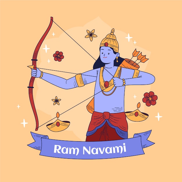 Hand drawn ram navami illustration