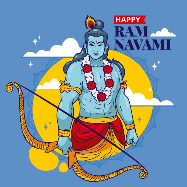 벡터 손으로 그린 램 navami