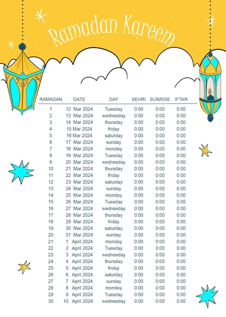 Vector hand drawn ramadan calendar