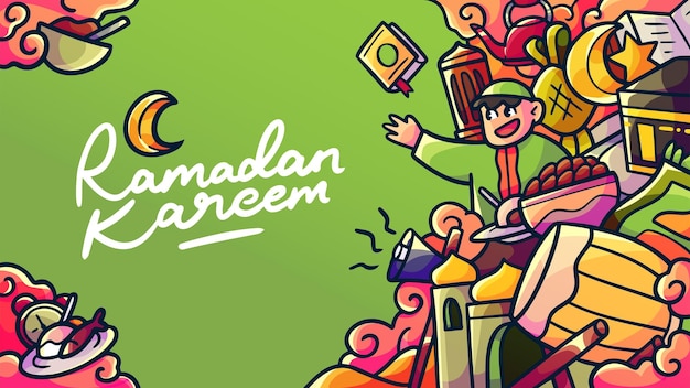 Carta da parati ramadan doodle disegnata a mano