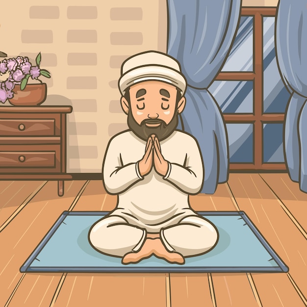 Hand drawn Ramadan illustration with person praying